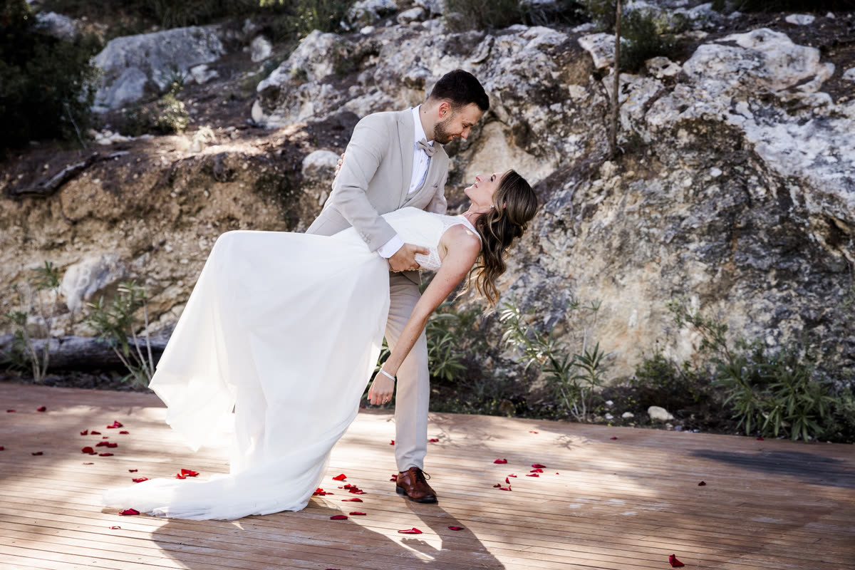 Ola and Akis dancing together on their wedding day